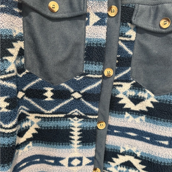 Blue Patterned Button-Up Shacket - Picture 2 of 4